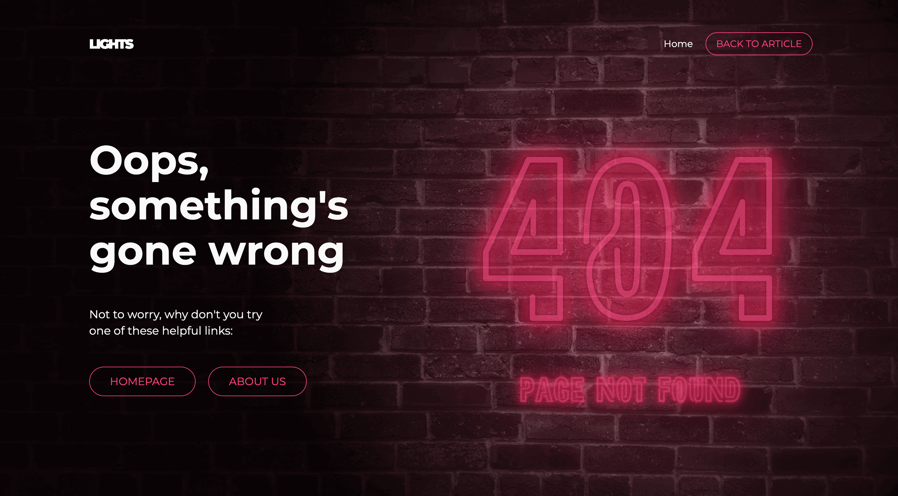 404 Page with Flickering Light Text Effect